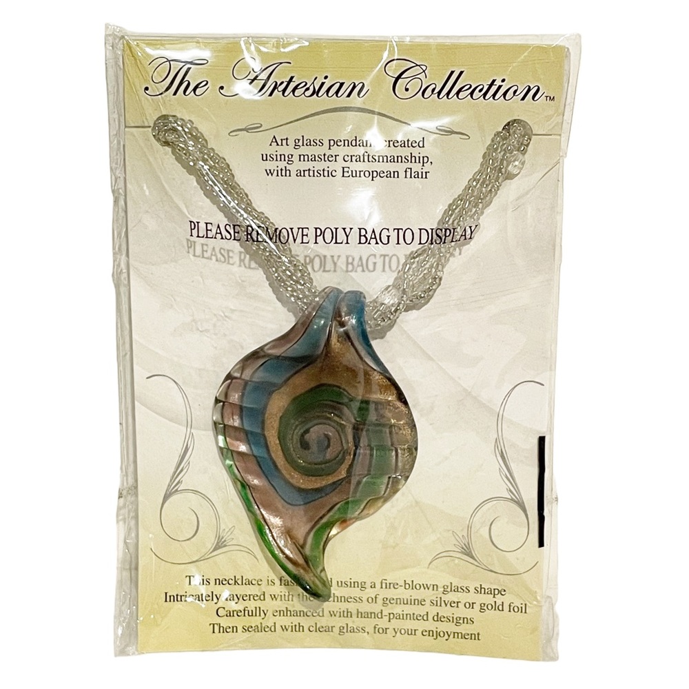 Artesian Collection Fire‎ Blown Glass Layered Multi Colored Pendant Necklace NEW